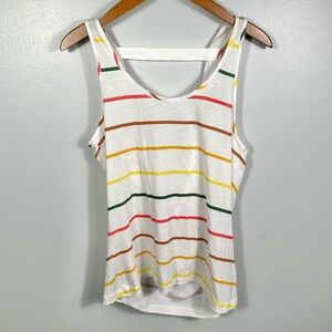 Chaser White Tank Top with Multicolor Stripes Size Small Coastal Summer Vacation